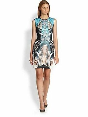 Clover Canyon Turquoise & Black Neoprene Scuba Material Abstract Mini Dress